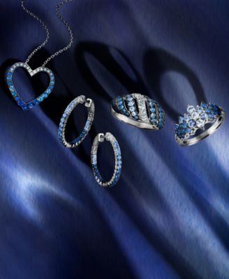 Small Denim Ombr&eacute; (1-3/4 ct. t.w.) & White Sapphire (3/8 ct. t.w.) Hoop Earrings in 14k White Gold, 1.02" 