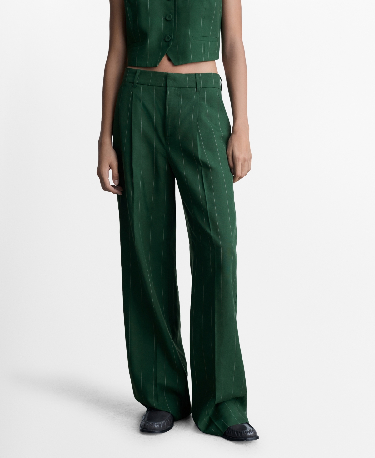 Shop Mango Women's Striped Lyocell Pants In Green