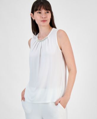 Kasper - Women's Beaded-Neck Shell Top