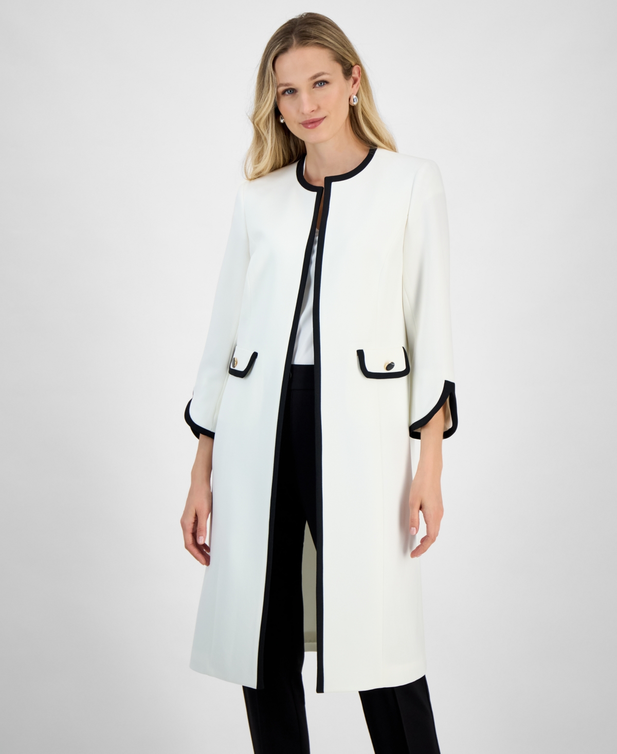 Women's Framed Stretch Crepe Jacket, Regular and Petite - Vanilla Ice/Black
