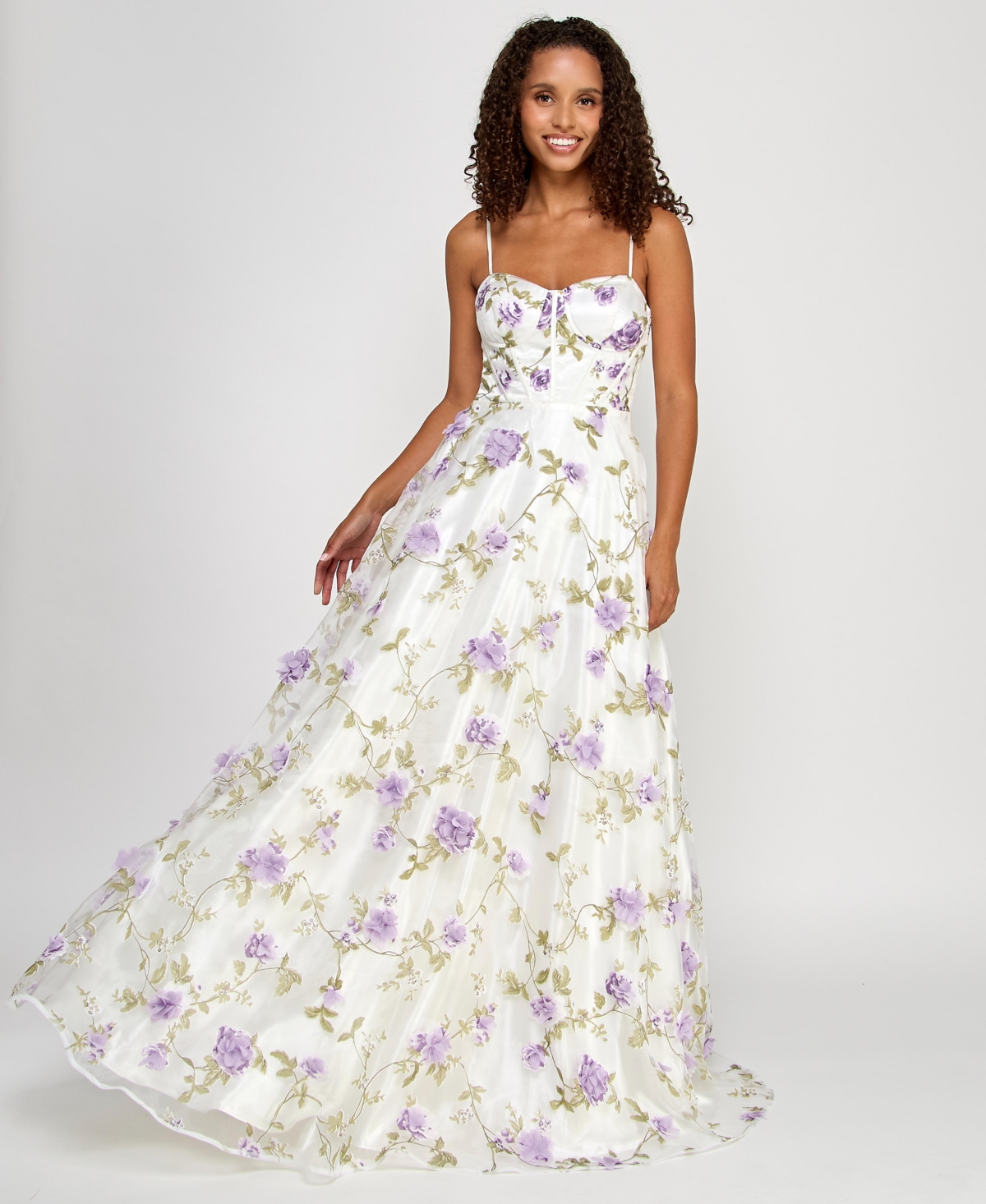 SAY YES JUNIORS' 3D FLORAL EMBELLISHED BALL GOWN, CREATED FOR MACY'S 