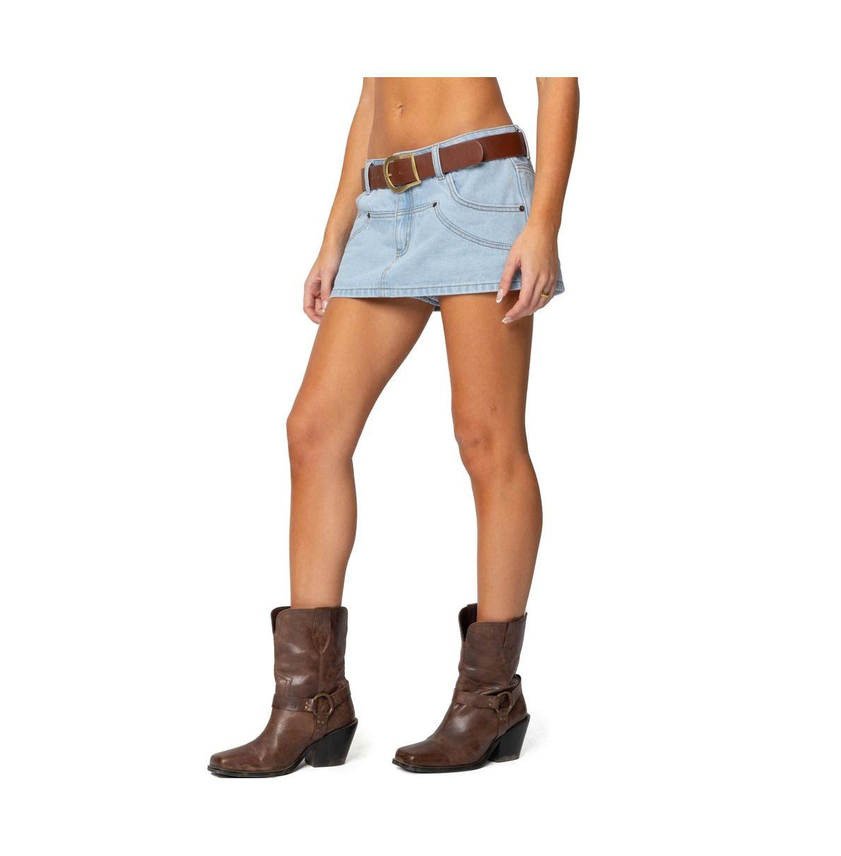 Edikted Women's Stitched Up Denim Mini Skort - Light-blue