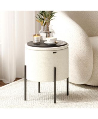  Round Ottoman  Boucle Fabric  Hidden Storage Foot Stool/Vanity Stool for Living Room & Bedroom Decor