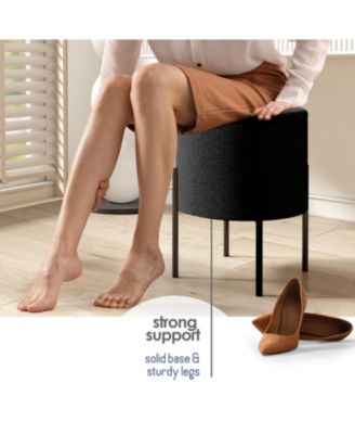  Round Ottoman  Boucle Fabric  Hidden Storage Foot Stool/Vanity Stool for Living Room & Bedroom Decor