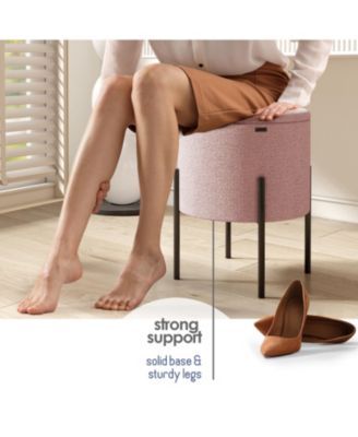  Round Ottoman  Boucle Fabric  Hidden Storage Foot Stool/Vanity Stool for Living Room & Bedroom Decor