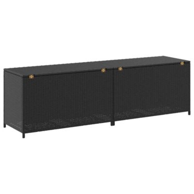 Storage Chest Black Poly Rattan, Powder-Coated Steel Large