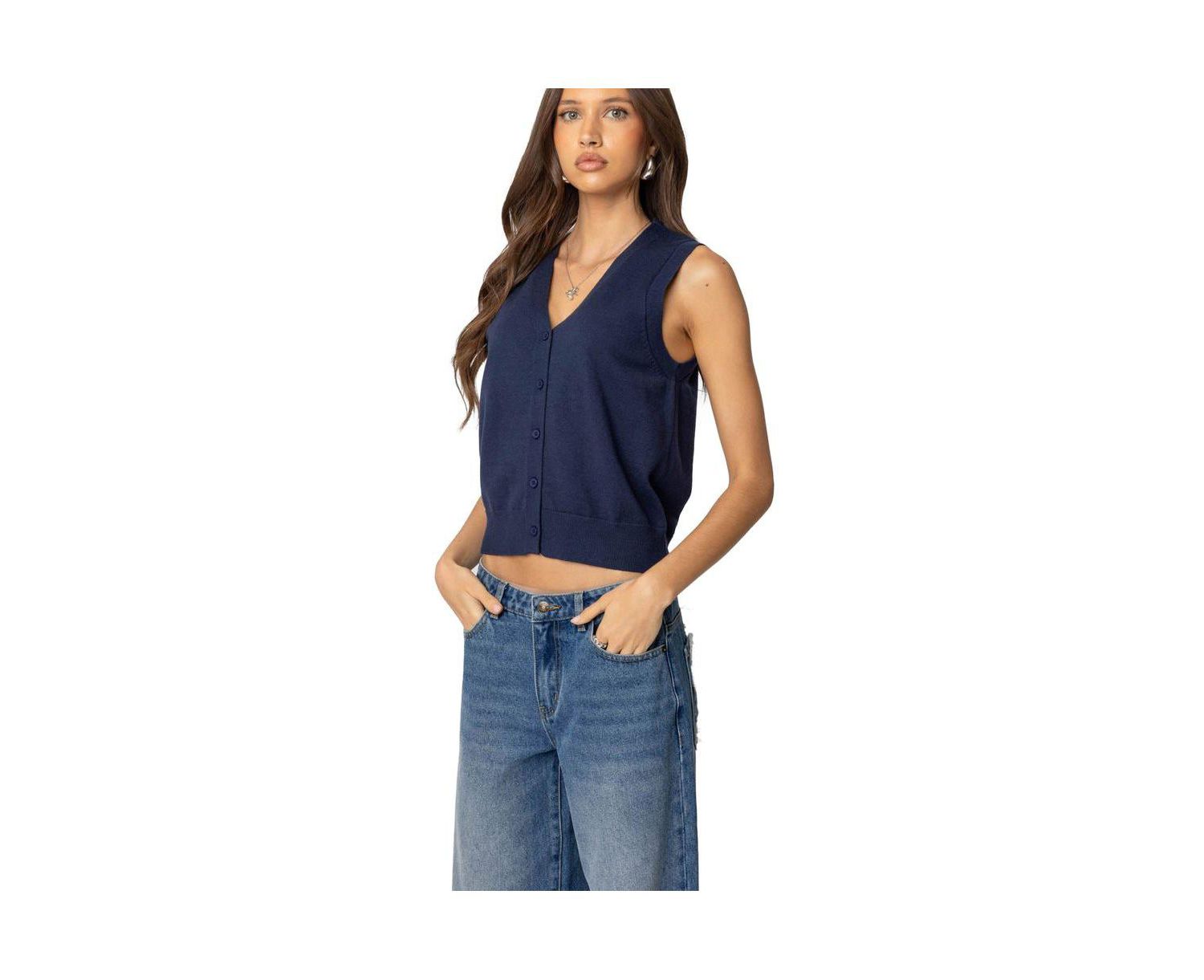 Women's Cam Button Up Knit Vest Top