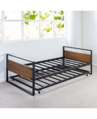 Wood Daybed Frame with Roll-Out Trundle Bed for Space-Saving and Extra Sleep Space