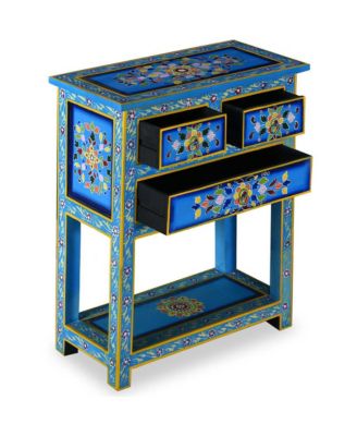 Sideboard with Drawers Solid Mango Wood Turquoise Hand Painted