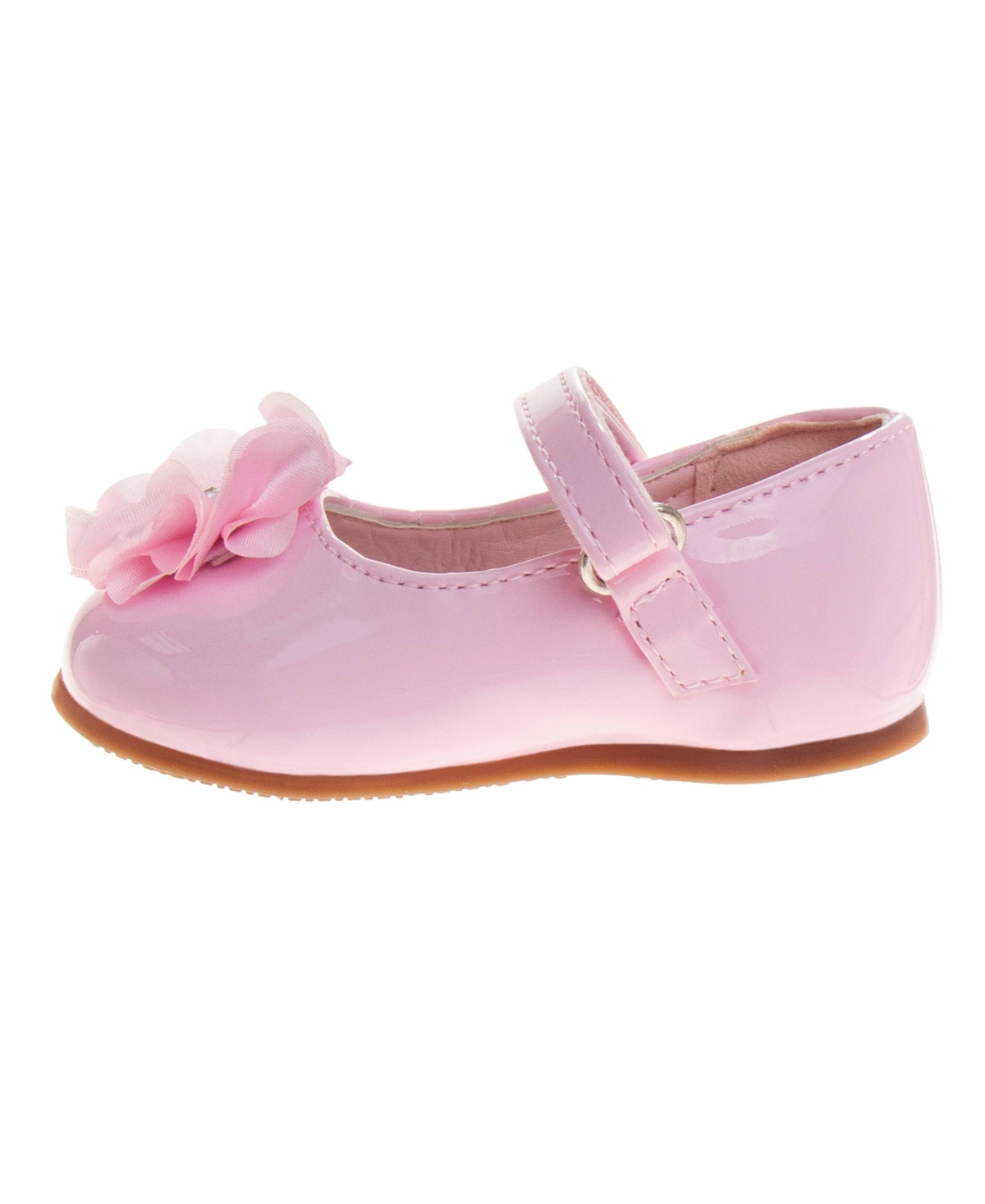 Josmo Infant Hook And Loop Flowery Dress Shoes In Pink Patent