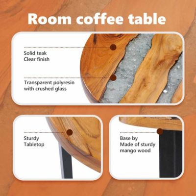 Coffee Table 15.7"x17.7" Solid Teak Wood and Polyresin