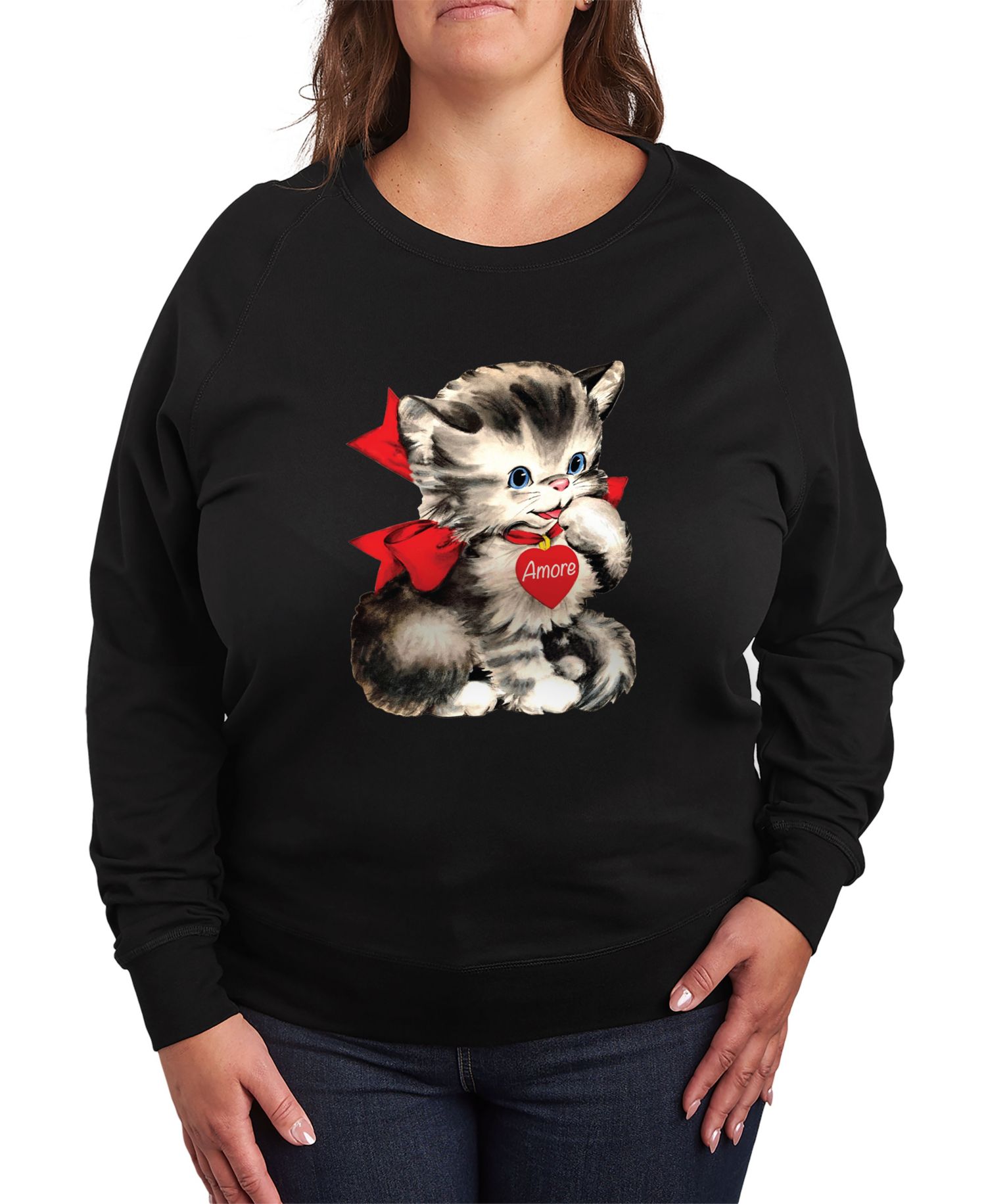 Plus Size Amore Valentines Day Graphic Crew Neck Top