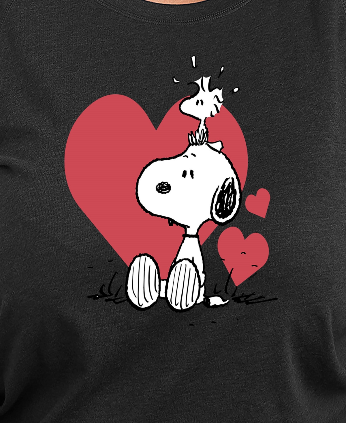 Hybrid Apparel Plus Size Peanuts Snoopy Heart Graphic Crew Neck Top In Black