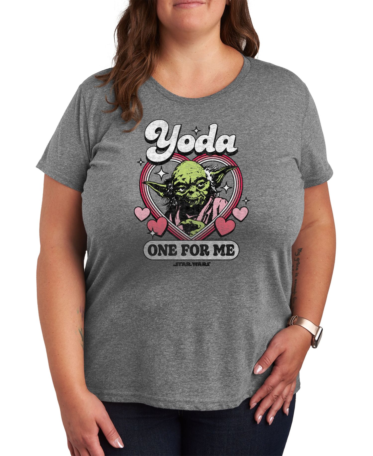 Plus Size Star Wars Valentine's Day Yoda One For Me Graphic Crewneck T-Shirt