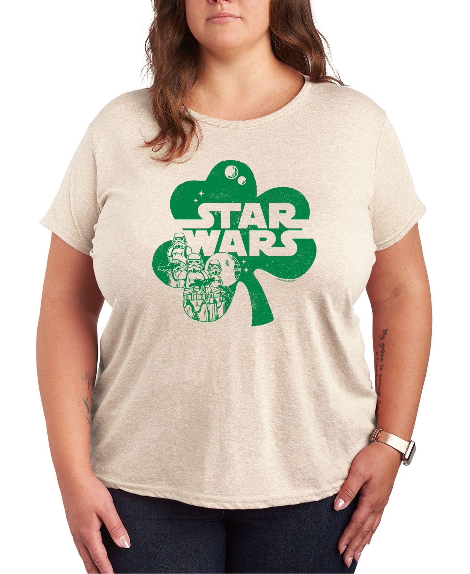 Plus Size Star Wars St. Patrick's Day Shamrock Graphic Crewneck T-Shirt