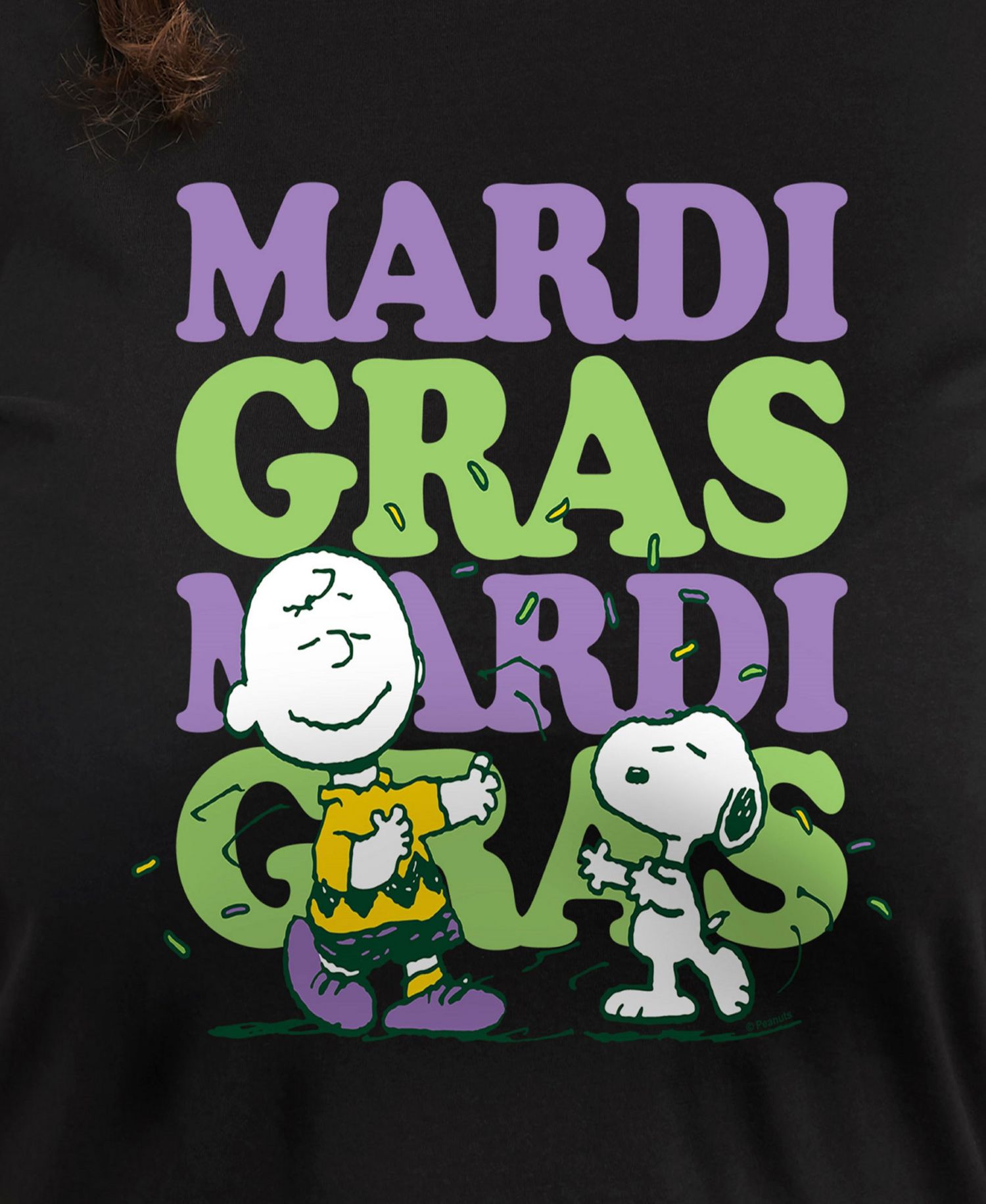 Plus Size Trendy Peanuts Mardi Gras Graphic Crew Neck T-Shirt