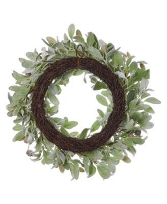 24" Snowy Lambs Ear and Holly Berry Wreath