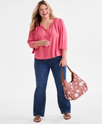 Style & Co - Plus Size Split-Neck Tasseled-Tie Top