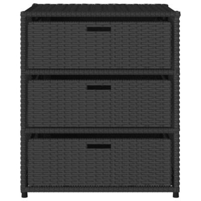 Garden Storage Cabinet Black Poly Rattan, Powder-Coated Steel