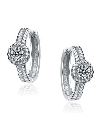 Sterling Silver White Gold Plated Cubic Zirconia Cable Hoop Earrings