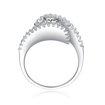Sterling Silver Cubic Zirconia Pave Bypass Ring