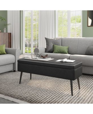 47.7'' Mid-century Modern Upholstered Storage Bench with Solid Wood Legs