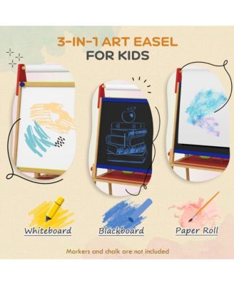 3 in 1 Easel for Kids with Paper Roll, Whiteboard, Chalkboard
