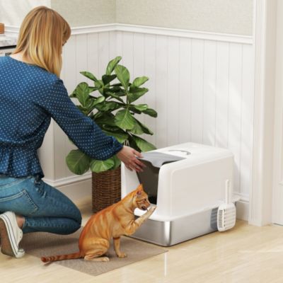 2 in 1 Stainless Steel Cat Litter Box with Removable Lid,