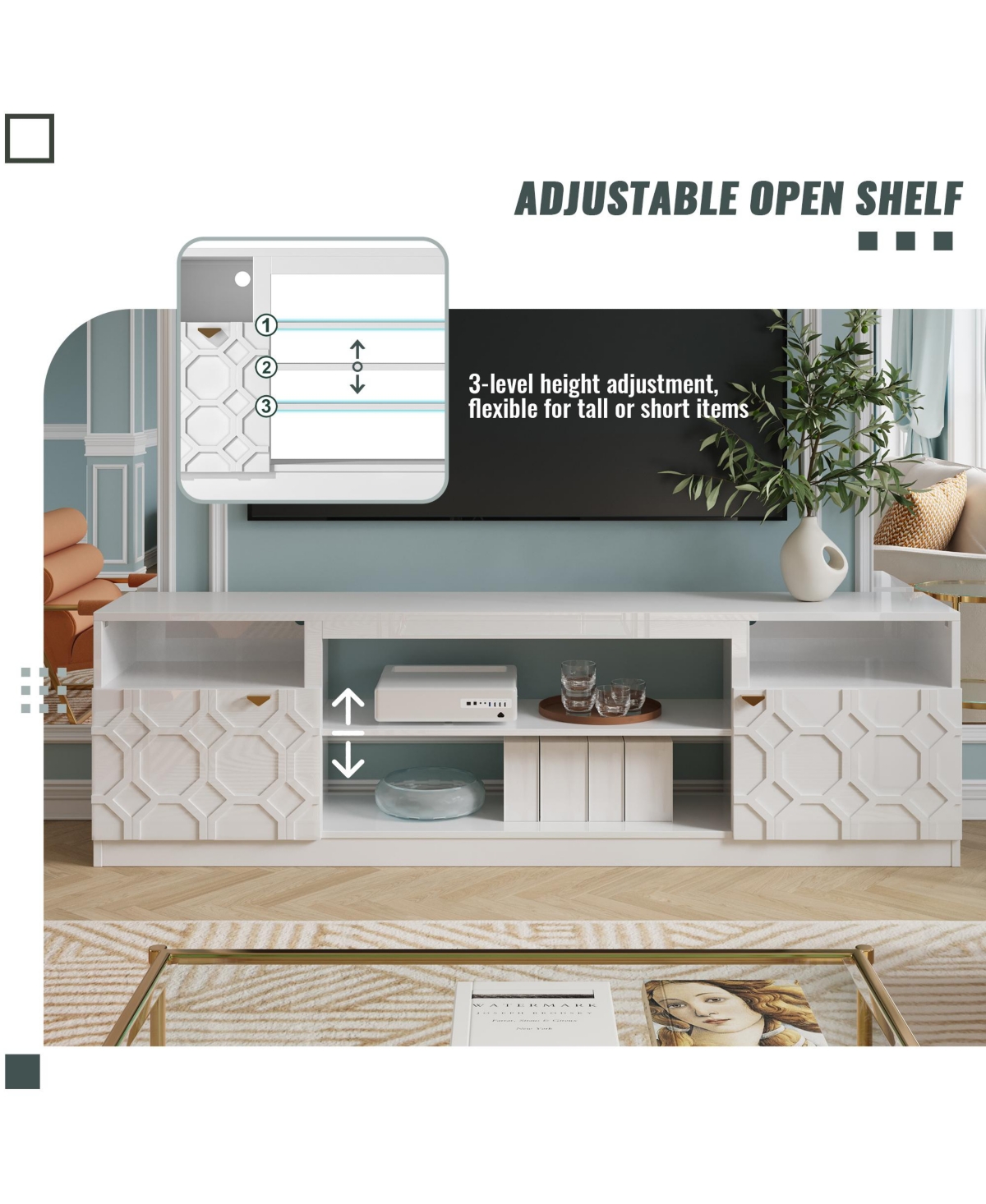 Boyel Living Elegant Multifunctional Tv Stand with Ample Storage and Stylish Design