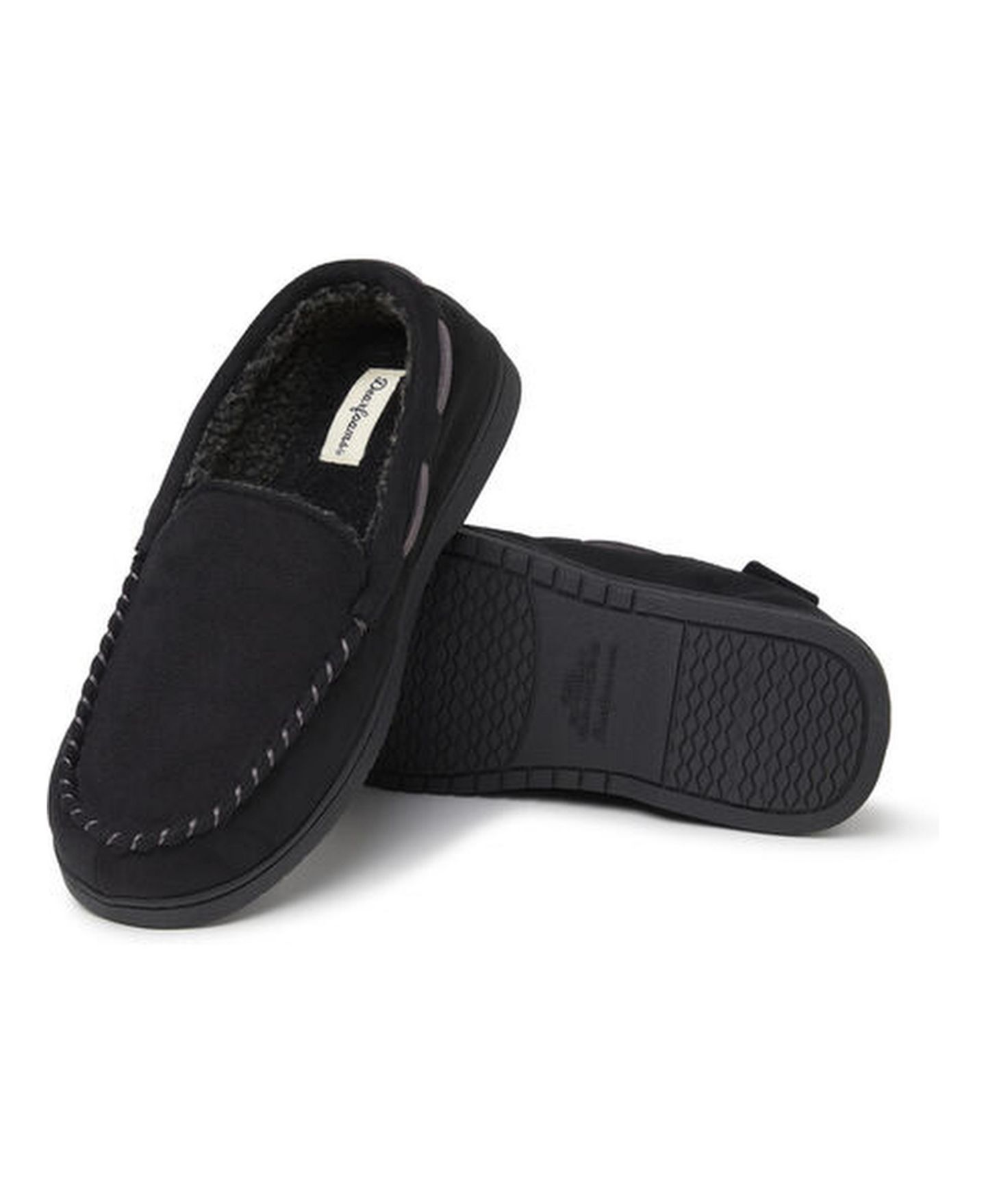 Мужские тапочки Dearfoams Keaton Microsuede Moccasin House Shoe Slipper, цвет: Чёрный — фото 3