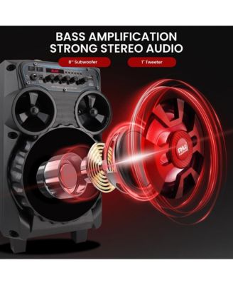 Portable Bluetooth PA Speaker - 580W 8” Rechargeable Outdoor BT Karaoke Audio System - TWS, Disco Party Lights, LED Display, FM/AUX/MP3/USB/SD, 6.5mm in, Trolley, Wheels - Wireless Mic, Remote