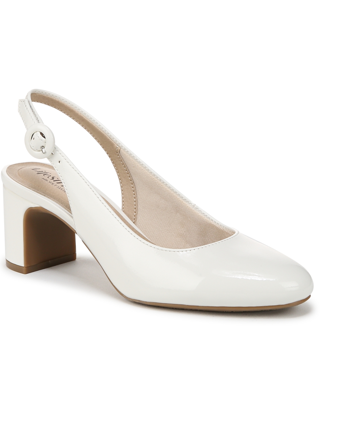 Women's Tia Block Heel Slingback Pumps - Sand Faux Patent