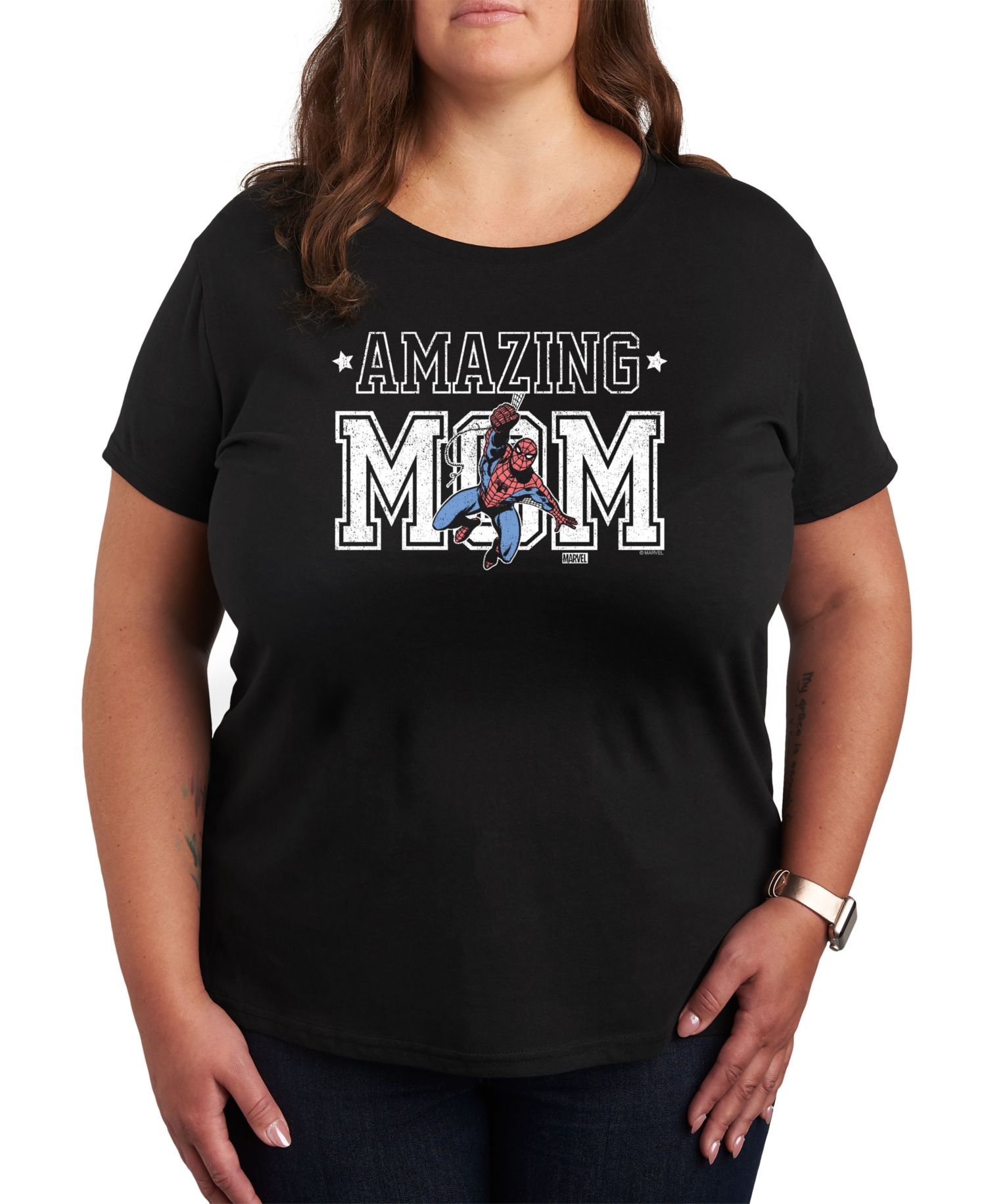 Plus Size Marvel Spider-Man Amazing Mom Graphic Crew Neck Tee