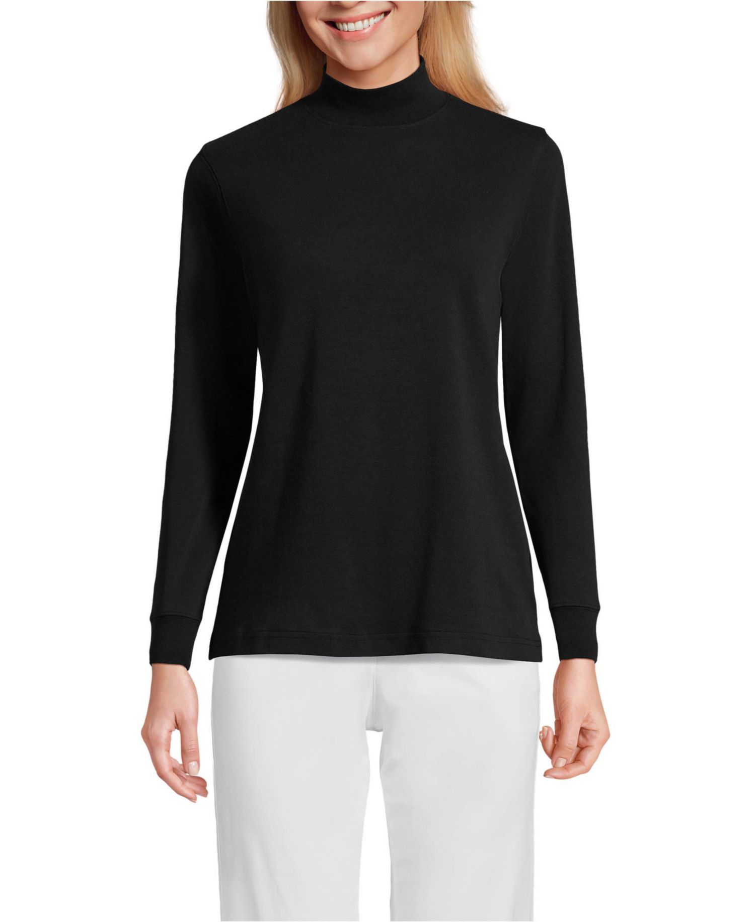 Women's School Uniform Tall Relaxed Cotton Long Sleeve Mock Turtleneck