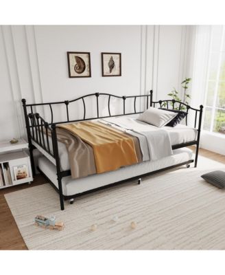 Metal Daybed with Trundle Bed, Twin Size Day Bed with Premium Metal Frame