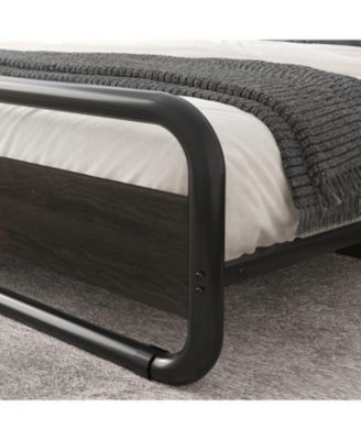 Heavy Duty Round Metal Frame Platform Bed with Wood Panel Headboard