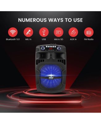 12 Bluetooth Portable PA Speaker with Wired Microphone, Party Lights, MP3/USB/FM Radio & Rechargeable Battery