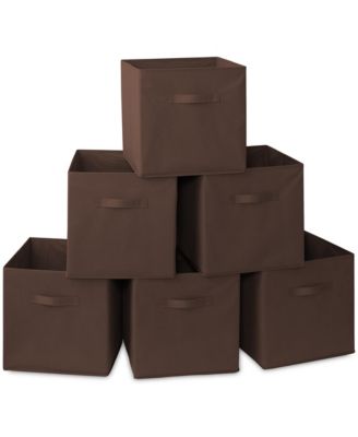 Set of 6 Collapsible Fabric Storage Cube Bins, Beige - 13" Foldable Cloth Baskets for Shelves and Cubby Organizers