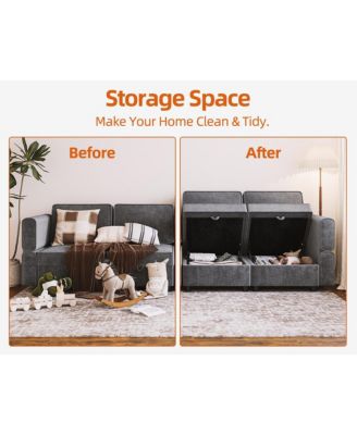 113.4" Chenille Reversible Sectional Sofa, 7-Seater Modular Sectional Sofa, Comfy Sectional Sleeper Sofa Couch with Chaise, U-Shape Modular Couch with Storage Seats & Ottomans, Grey