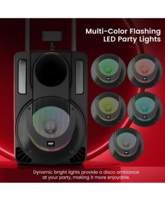 10   Portable PA Speaker System - Wireless BT Streaming PA & Karaoke Party Audio Speaker, Two Wireless Mic, Wired Microphone, Tablet Stand, Flashing Party Lights, MP3/USB//FM Radio - PHPWA10TB