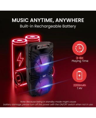 Bluetooth PA Speaker System - 600W Rechargeable Outdoor Bluetooth Speaker Portable PA System w/ Dual 8” Subwoofer 1” Tweeter, Microphone In, Party Lights, USB, Radio, Remote - Pyle PPHP2836B