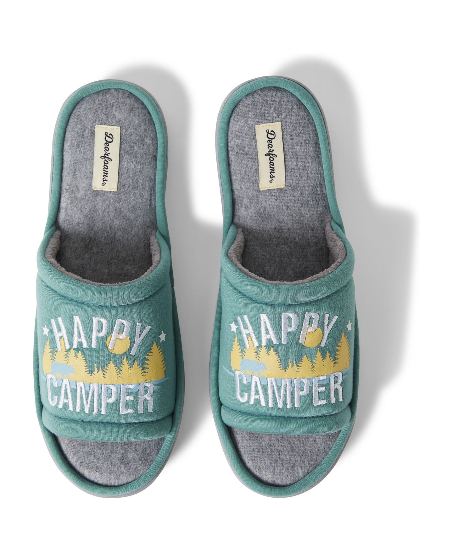 Мужские тапочки Dearfoams Lennox Happy Camper Knit Shower Slide House Slipper, цвет: Зелёный — фото 3