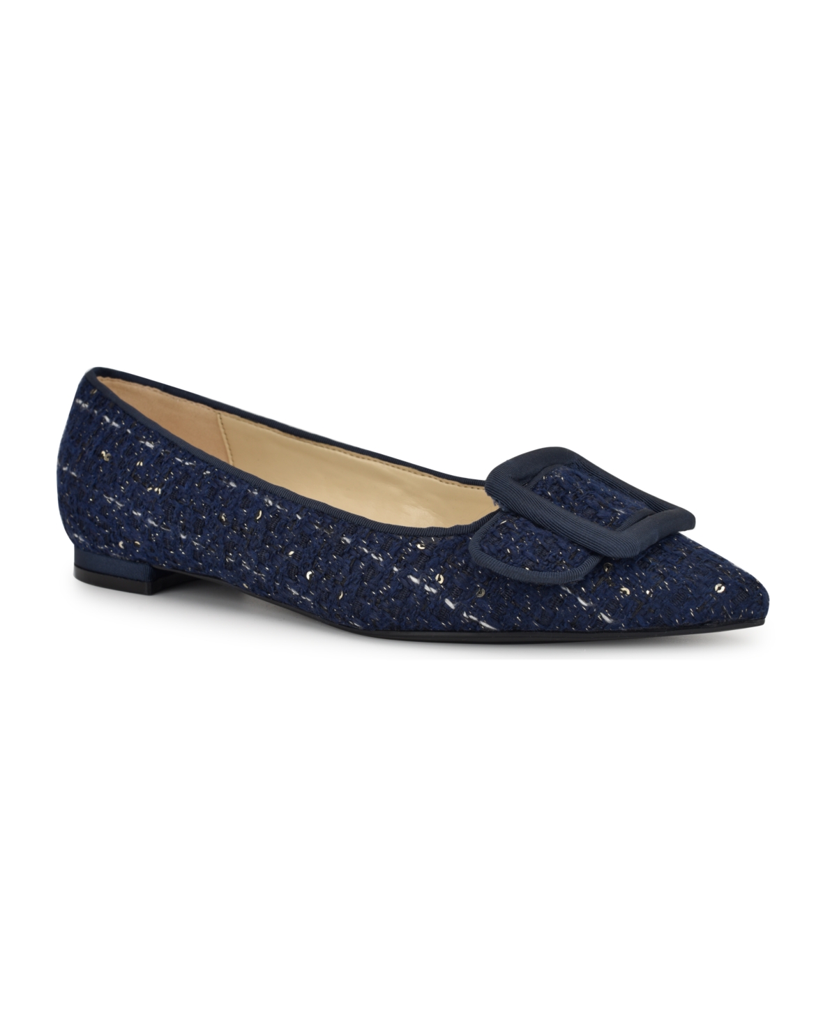 Nine West Jesike Pointed Toe Flat In Dark Blue Tweed