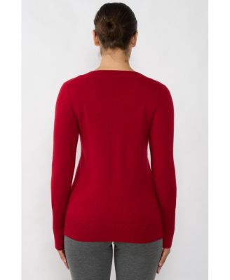 Women's 100% Pure Cashmere Long Sleeve Ava V Neck Pullover Sweater
