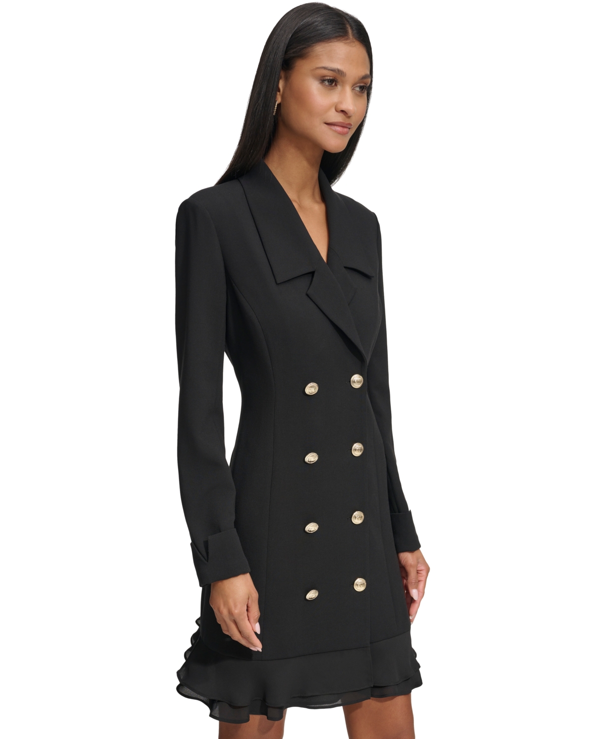 Karl Lagerfeld Women's Button-front Ruffled-hem Blazer Dress In Black
