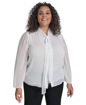 Calvin Klein - Plus Size Chiffon Tie-Neck Blouse
