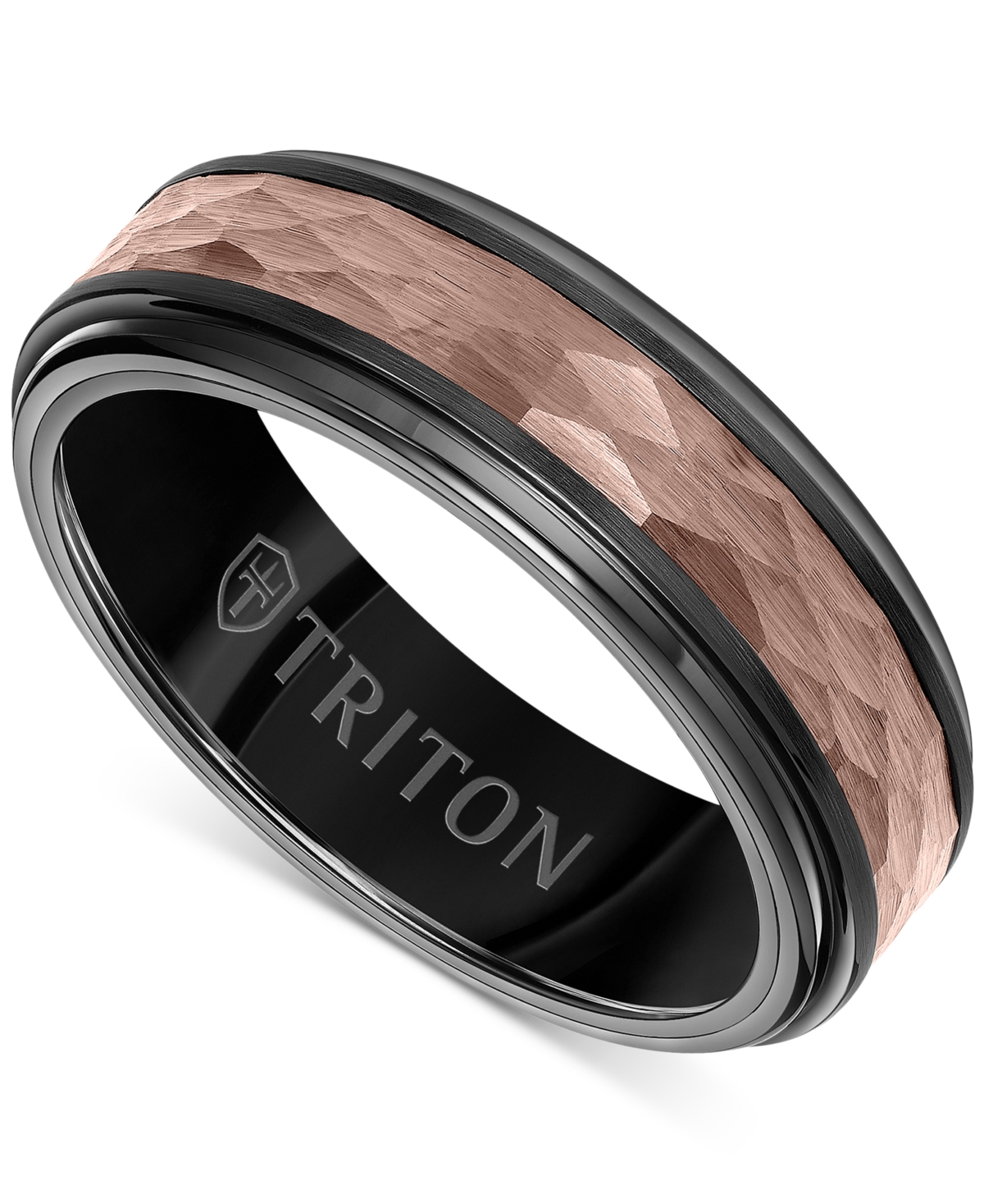 Men's Two-Tone Espresso Faceted Texture Wedding Band in Brown & Black Tungsten Carbide - Brown  Black