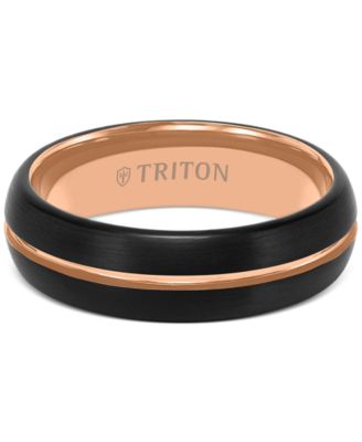 Men's Two-Tone Brushed Finish Wedding Band in Rose & Black Tungsten Carbide