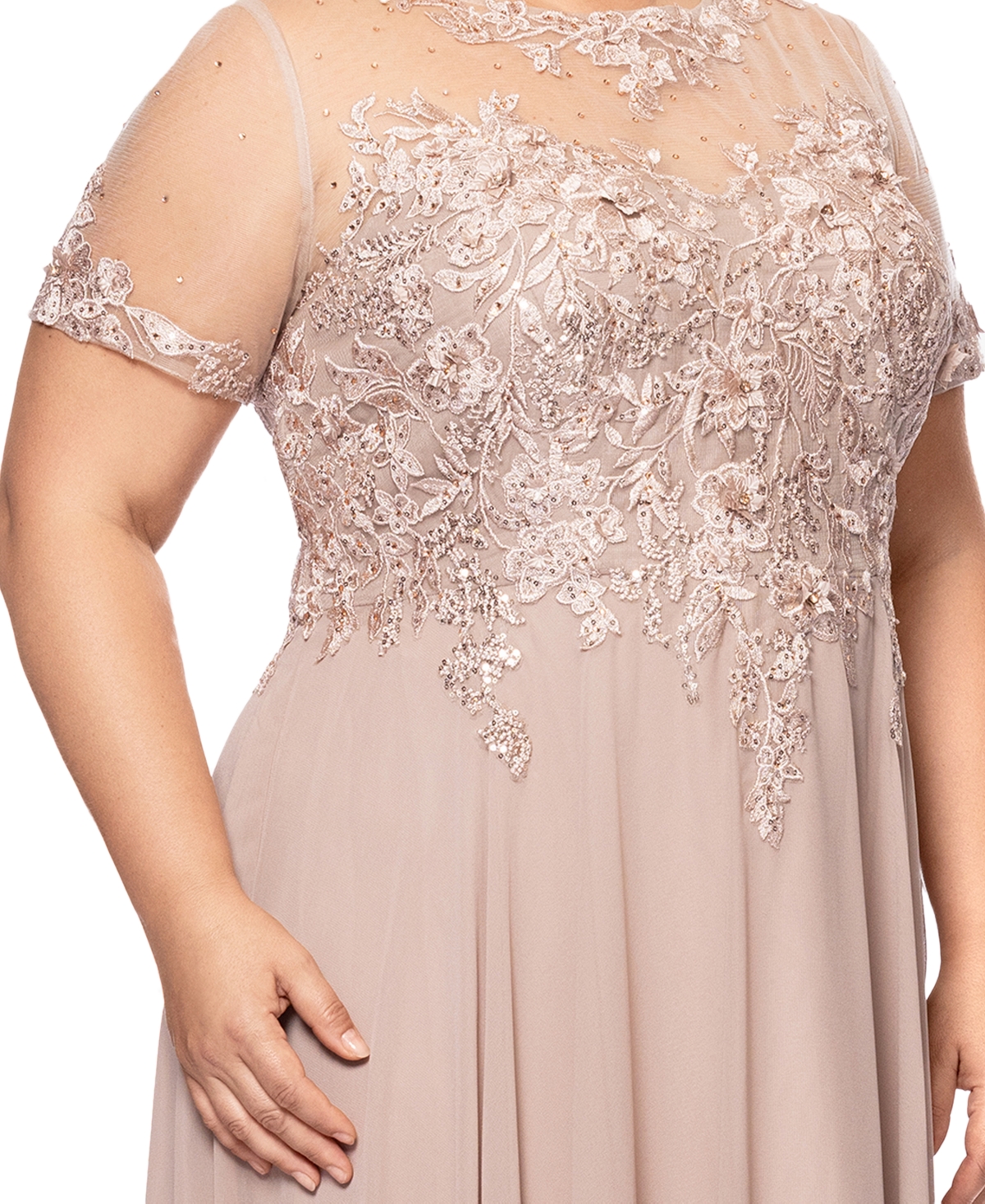 Xscape Plus Size Beaded Chiffon Gown In Taupe