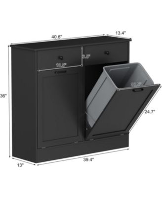 Double Tilt Out Trash Cabinet 20 Gallon,Hidden Wooden Trash Can Cabinet with Deodorizing Function,Farmhouse Laundry Hamper Cabinet, Pet Proof Trash Can, Wood Laundry Cabinet White